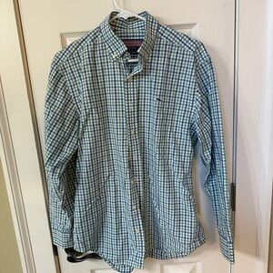Vineyard Vines Men's Shirt Small Whale Shirt Green & Blue Plaid 100% Cotton